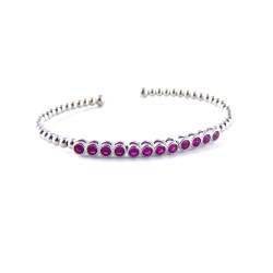 Sterling Silver BANGLE OPEN 12 PCS RUBY GLASS OPEN STRETCHABLE-3S-1573RB