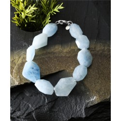 Sterling Silver BRACELET MILKY AQUAMARINE IRREGULAR SHAPE STONE