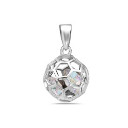 Sterling Silver Pendant 16mm Open Plain Hexagon Ball with Clear AB color Cyrstal Cr