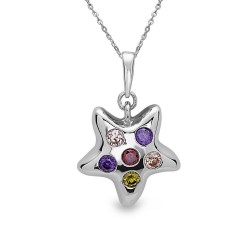 Sterling Silver Pendant Starfish Mutlicolor Cubic Zirconia