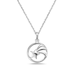 Sterling Silver PENDANT SHOOTING STAR IN CIRCLE LINE