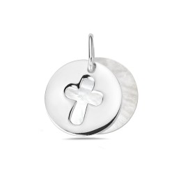 Round Cross Cut-Out Mother of Pearl Charm Necklace