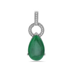 Sterling Silver PENDANT TEARDROP BURMESE GREEN JADE CZ LINE CIRCLE