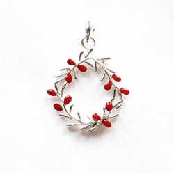 Sterling Silver CHARM WREATH RED ENAMEL