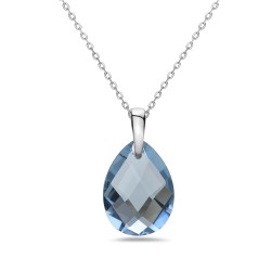 Sterling Silver PENDANT TEARDROP AQUA BLUE GLASS WITH BAIL