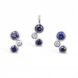 STERLING SILVER SET BBB AMETHYST CUBIC ZIRCONIA+CLEAR CUBIC ZIRCONIA