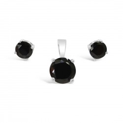 STERLING SILVER SET 6MM EARRING 8 MM PENDANT BLACK CUBIC ZIRCONIA ROUND STU