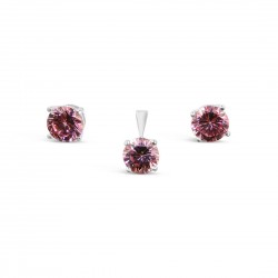 STERLING SILVER SET 8MM ROUND PINK CUBIC ZIRCONIA  STUD 4 PRONGS