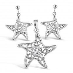 Sterling Silver Pendant of Starfish with Clear Cubic Zirconia