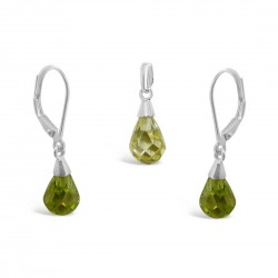 STERLING SILVER SET 10MM LIGHT GREEN CUBIC ZIRCONIA BRIOLETTE DROP