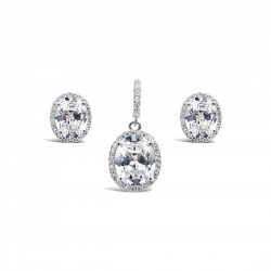 STERLING SILVER SET OVAL CLEAR CUBIC ZIRCONIA AROUND BAIL WITH CUBIC ZIRCONIA