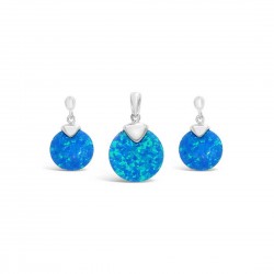 Sterling Silver Set Of Earring And Pendant Round Blue Lab Creat