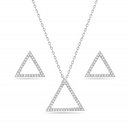 Sterling Silver Set Earring And Pendant Triangle Line