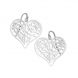 Brass Earring Open Heart Filigree with Fish Wire