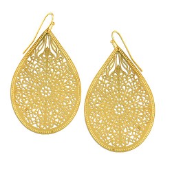 Brass Earring 32-48mm Tear-Drop Filigree with Fish Wire-