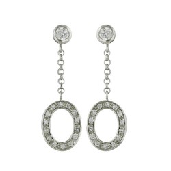 Brass Earring Open Oval Clear Cubic Zirconia Pave Top Round 4mm Clear C