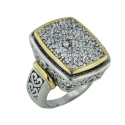 Brass Ring 19.75-25.3mm Rectangular Clear Cubic Zirconia Pave with F