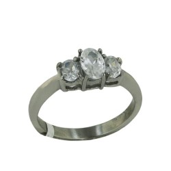 Stainless Steel Ring 3 Clear Oval Cubic Zirconia