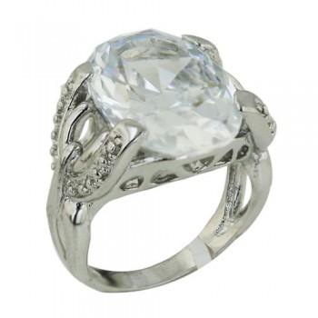 Brass Ring 19X13mm Oval Clear Cubic Zirconia - 7
