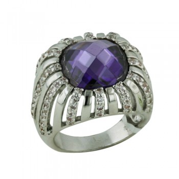 Brass Ring Cusion Amethyst Cubic Zirconia Lines Clear Cubic Zirconia - 8
