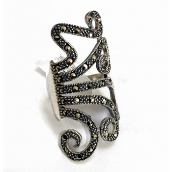 Marcasite Ring Scroll Lines (Heavier)
