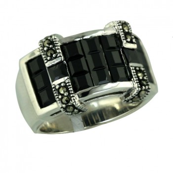Marcasite Ring Black Cubic Zirconia Row with Marcasite Buckle
