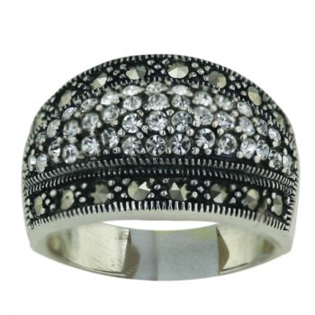 Marcasite Ring Clear Cubic Zirconia 3 Row with Oxidized Rope Around