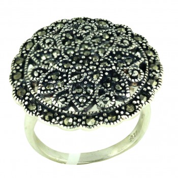 Marcasite Ring Flower Motif with Oxidized Rope Swiss Cut