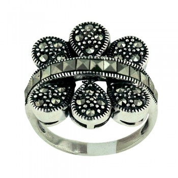 Marcasite Ring Pave Marcasite Butterfly Square Cut with Oxidized Rope