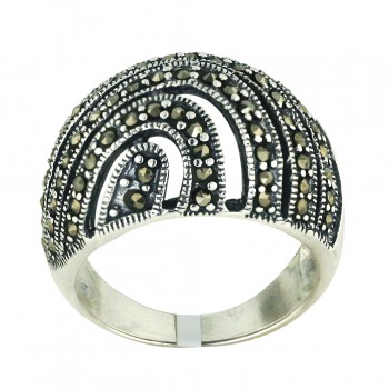 Marcasite Ring Open Oxidized Rope Line Mountain
