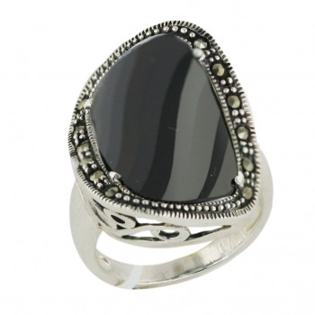 Marcasite Ring 25X20mm Black Cubic Zirconia Cushion Raised Up Titled Che