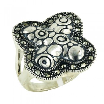 Marcasite Ring 23X23mm Flower Oxidized Mixed Circles with Pave