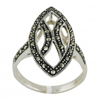 Marcasite Ring 23X13mm Open Marquis with Oxidized Rope Doubl