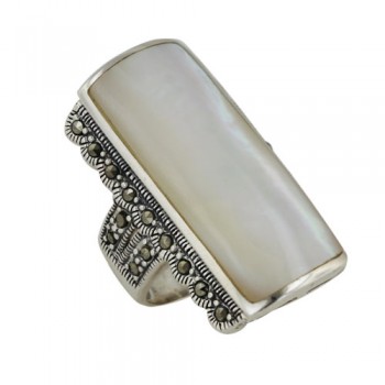 Marcasite Ring White Mother of Pearl Rectangular With Marcasite both Side