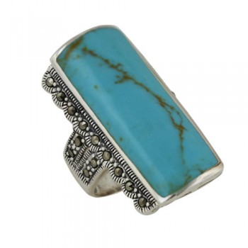 Marcasite Ring Faux Turquoise Rectangular With Marcasite both Side