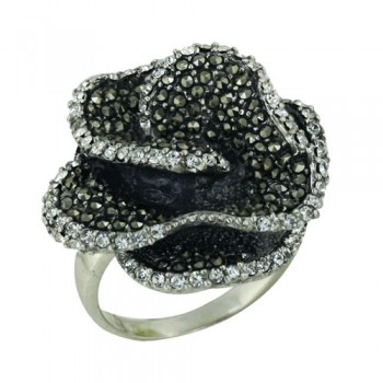 Marcasite Ring Flower Ruffle Petal Shape Marcasite&Clear