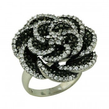 Marcasite Ring Flower with Clear Cubic Zirconia&Marcasite