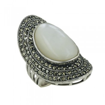 Marcasite Ring with Oval Mother of Pearl with Marcasite Around