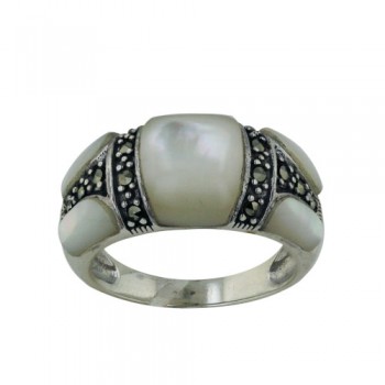 Marcasite Ring with Square Mother of Pearl Center with Marcasite Sides and Mother of Pearl S