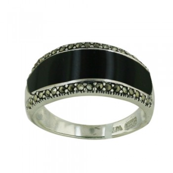 Marcasite Ring Band with Onyx with Marcasite on The Sides
