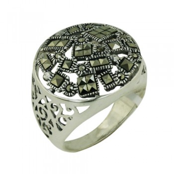 Marcasite Ring with Open Circle with Round/Sq Marcasite