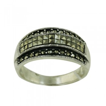 Marcasite Ring Band with 2 Lines Square Cut Center with Round