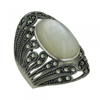 Marcasite Ring Oval Dome with Mother of Pearl