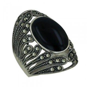 Marcasite Ring Oval Dome with Onyx