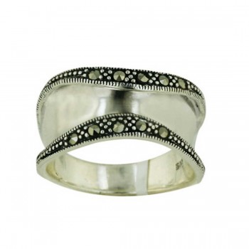 Marcasite Ring Concave Wide Band