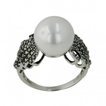 Marcasite Ring 12mm Shell Pearl Torch Marcasite Pave each Side