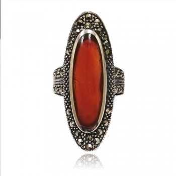 Marcasite Ring 8X21.5mm Red Cornelian Oval Marcasite on S