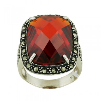 Marcasite Ring 12X16mm Rectangular Dome Marcasite Surroun