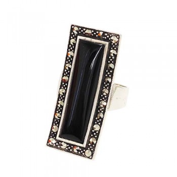 MS Ring 7.5X27Mm Oynx Rectangle Dome Center Marcas