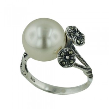 MS Ring 12Mm Pearl W/ 3 Small Flowers